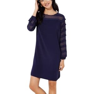 LOFT Midnight Blue Sheer Details Shift Dress Size 16